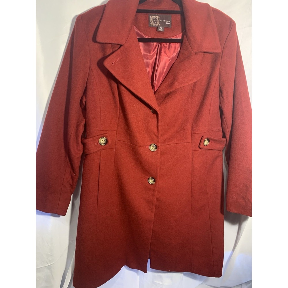 Anne Klein Coat Single Breasted Notched Collar Pea / Walker Coat Cherry Red